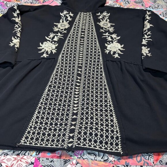Johnny Was Floral Embroidered Jacket Full Zip Hooded Black Size Small - Picture 5 of 8